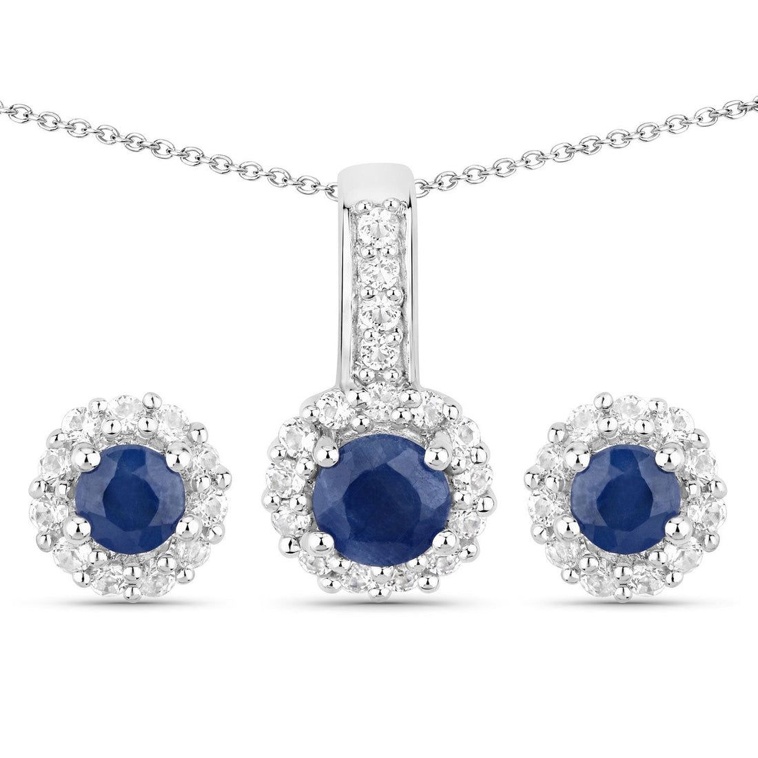 2.17 Carat Genuine Blue Sapphire and White Topaz .925 Sterling Silver Jewelry Set  DestGlow