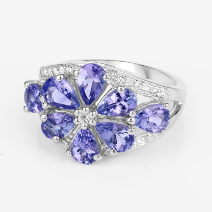 3.24 Carat Genuine Tanzanite and White Topaz .925 Sterling Silver Ring by Bids.com