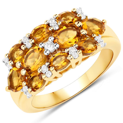 14K Yellow Gold Plated 2.48 Carat Genuine Citrine &amp; White Topaz .925 Sterling Silver Ring by Bids.com