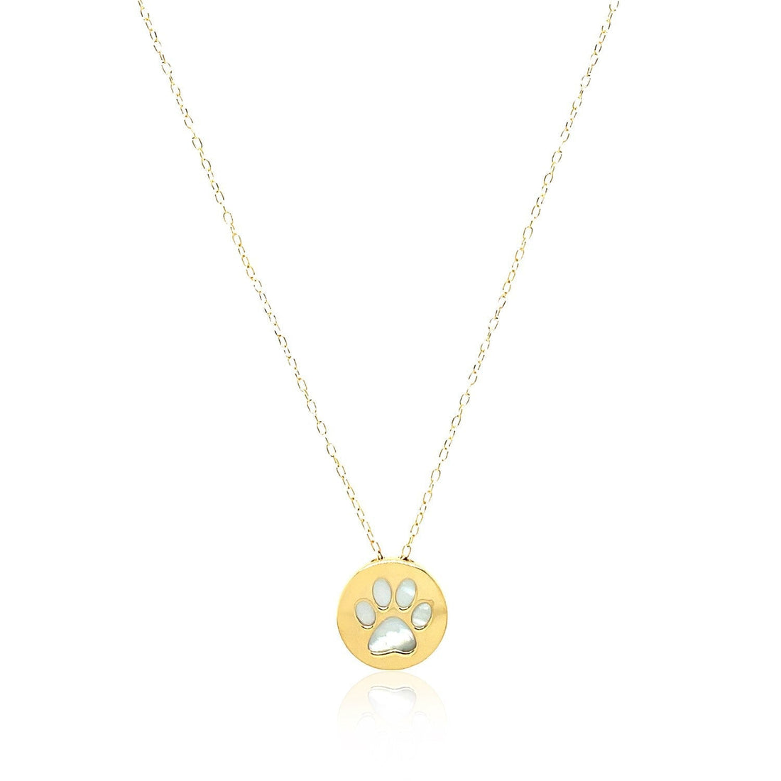 14k Yellow Gold Necklace with Dog Paw Print Symbol in Mother of Pearl  DestGlow
