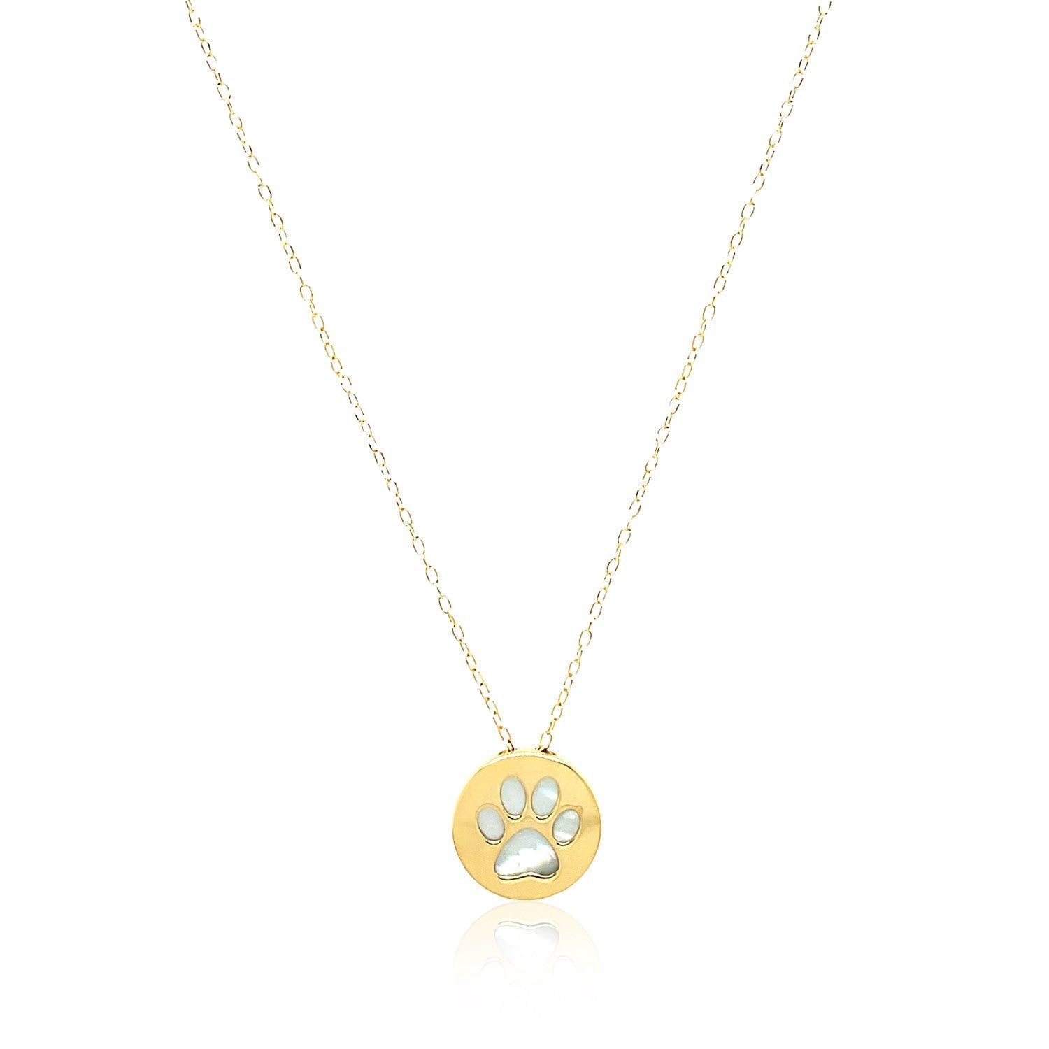 14k Yellow Gold Necklace with Dog Paw Print Symbol in Mother of Pearl  DestGlow