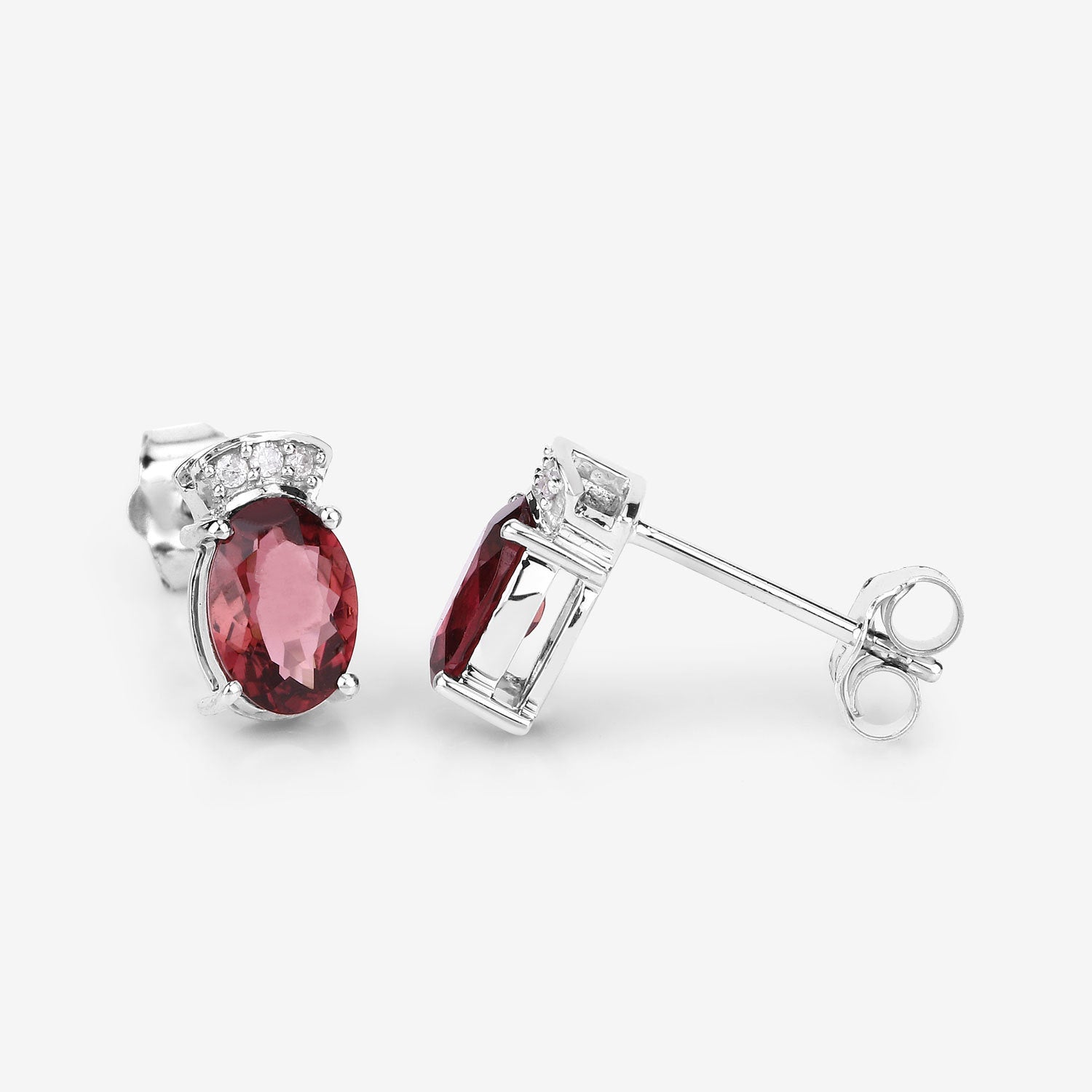 1.35 Carat Genuine Pink Tourmaline and White Diamond 14K White Gold Earrings by Bids.com