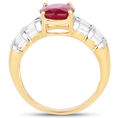 14K Yellow Gold Plated 4.72 Carat Glass Filled Ruby and White Topaz .925 Sterling Silver Ring by Bids.com