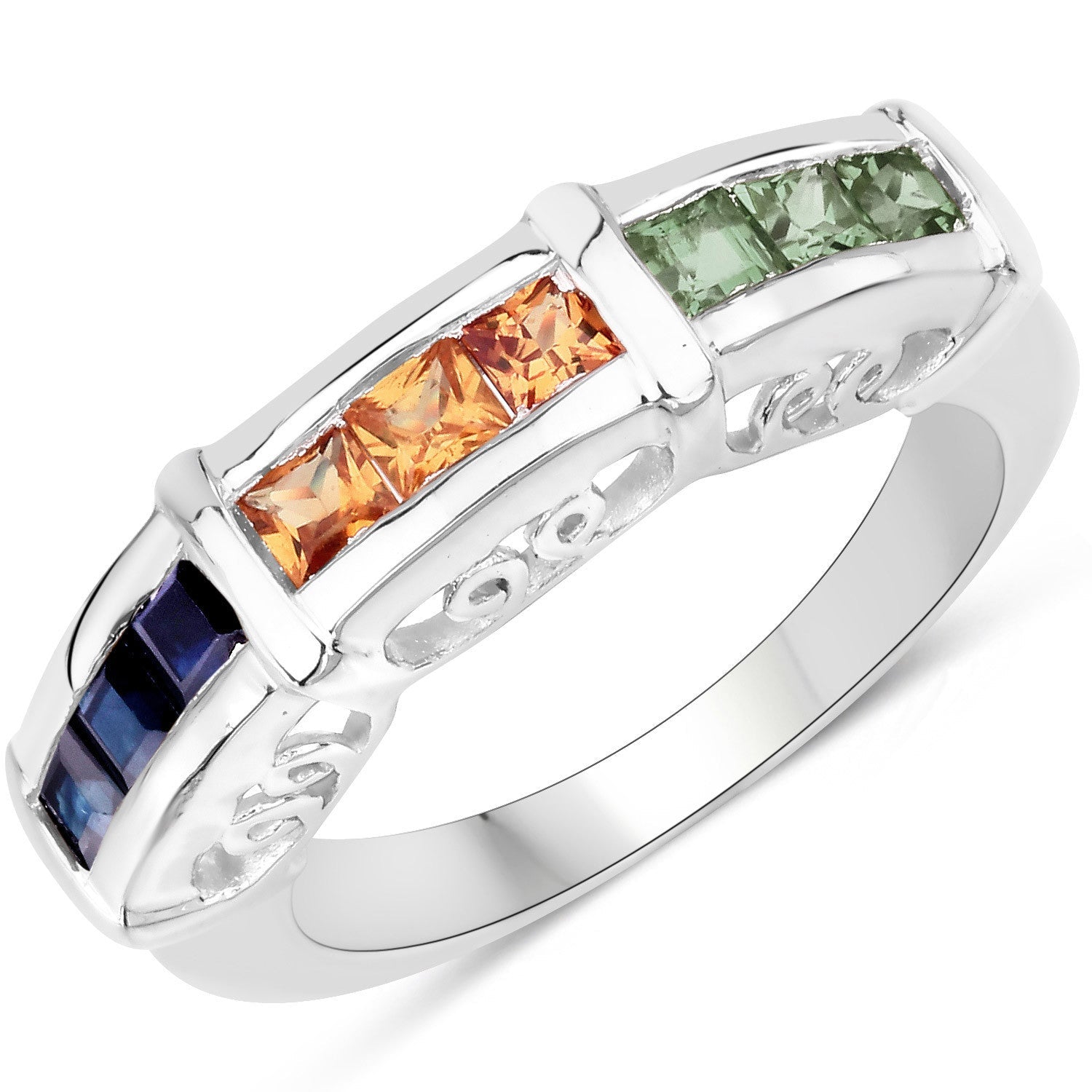 1.08 Carat Genuine Multi Sapphire .925 Sterling Silver Ring by Bids.com