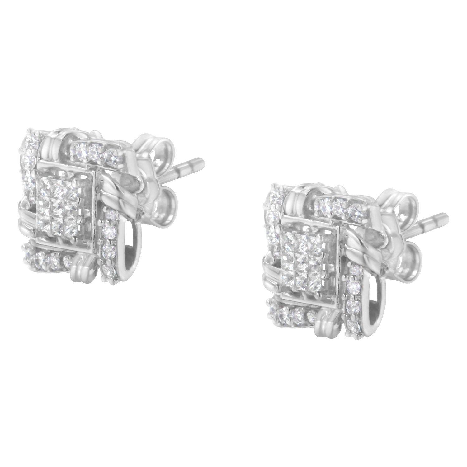 .925 Sterling Silver 1/2 Cttw Round-Cut Diamond Stud Earrings (I-J Color, I1-I2 Clarity) by Bids.com