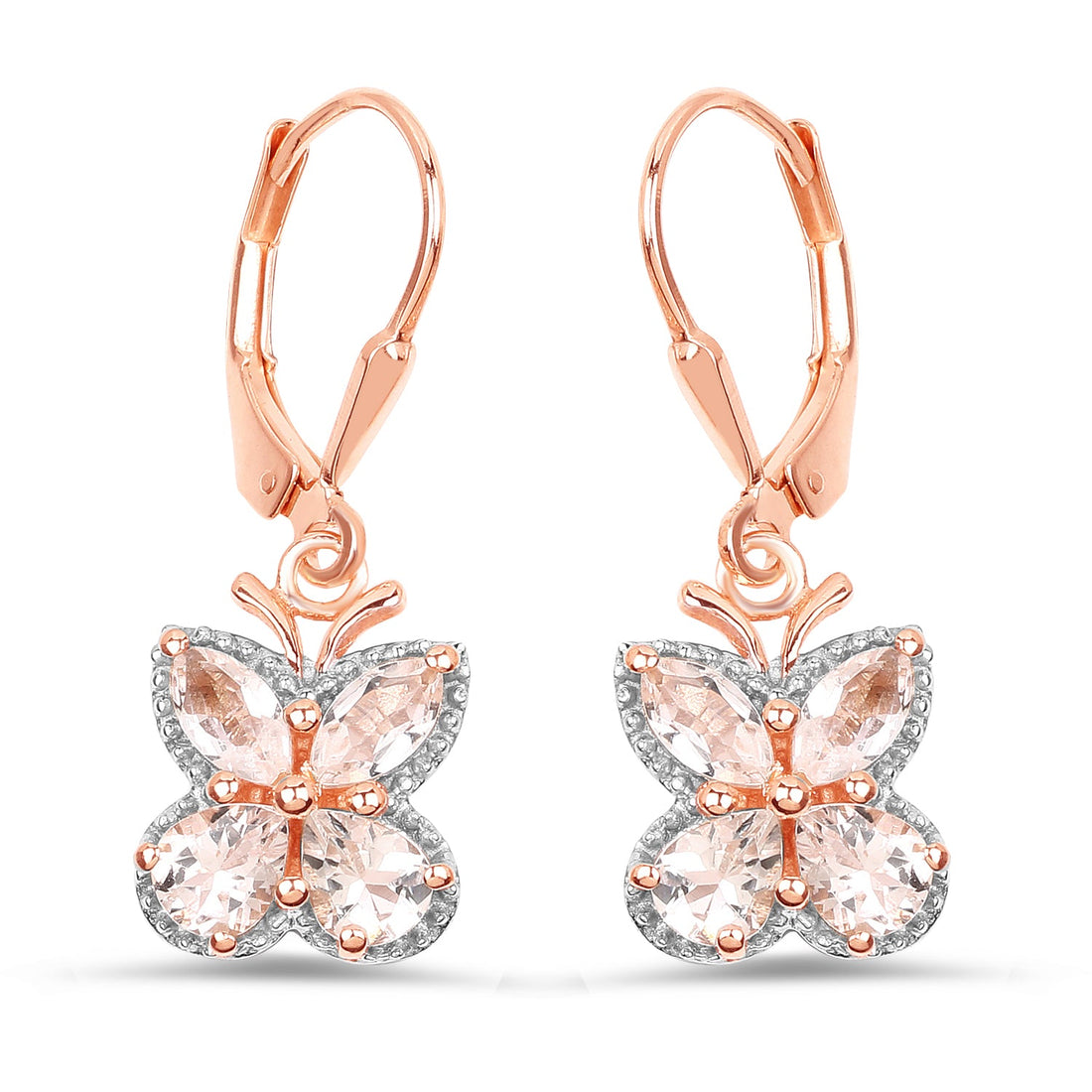 18K Rose Gold Plated 1.88 Carat Genuine Morganite .925 Sterling Silver Earrings by Bids.com