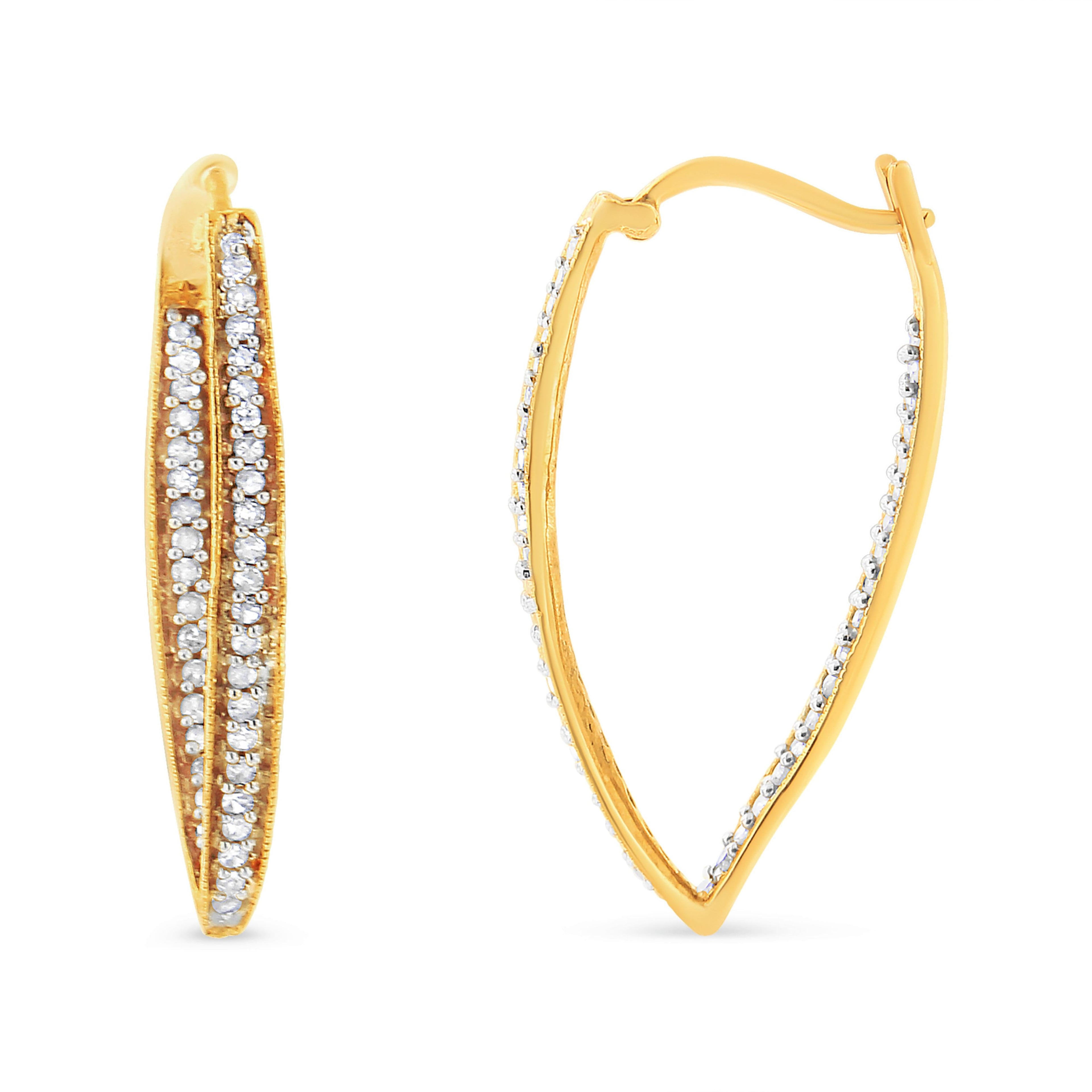 10K Yellow Gold 1/2 Cttw Round-Cut Diamond Modern Hoop Earrings (I-J Color, I2-I3 Clarity) 