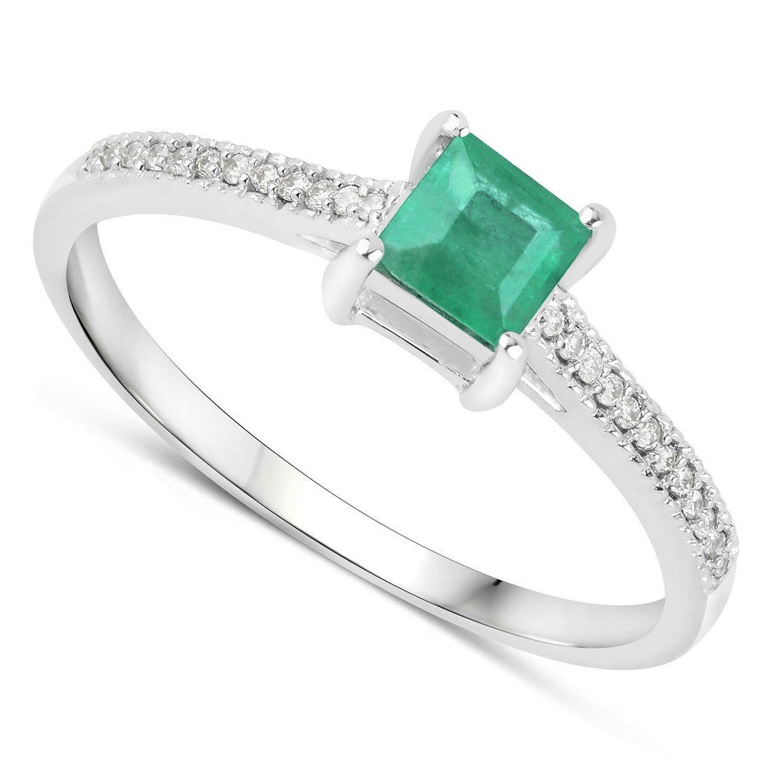 0.67 Carat Genuine Zambian Emerald and White Diamond 14K White Gold Ring by Bids.com