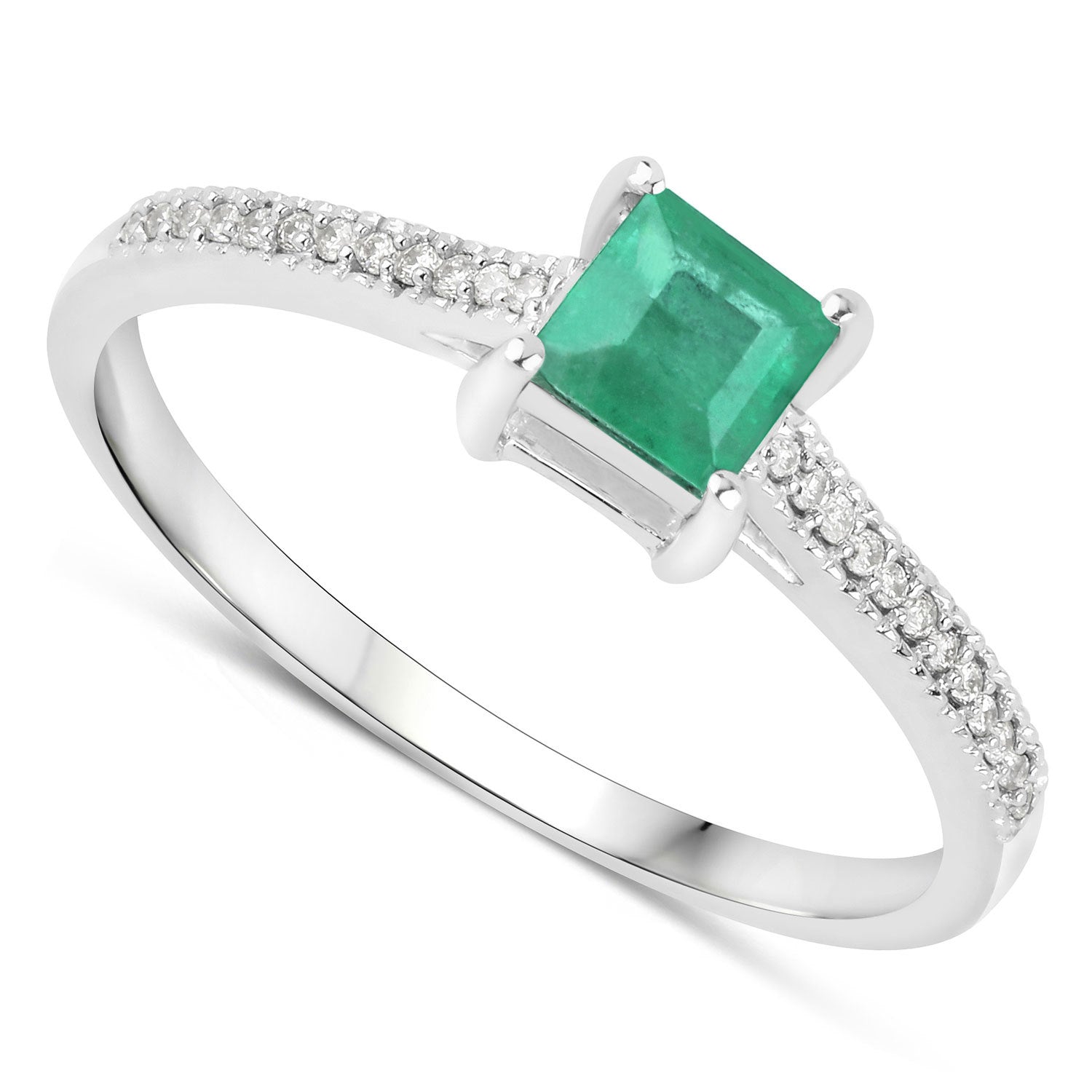 0.67 Carat Genuine Zambian Emerald and White Diamond 14K White Gold Ring by Bids.com