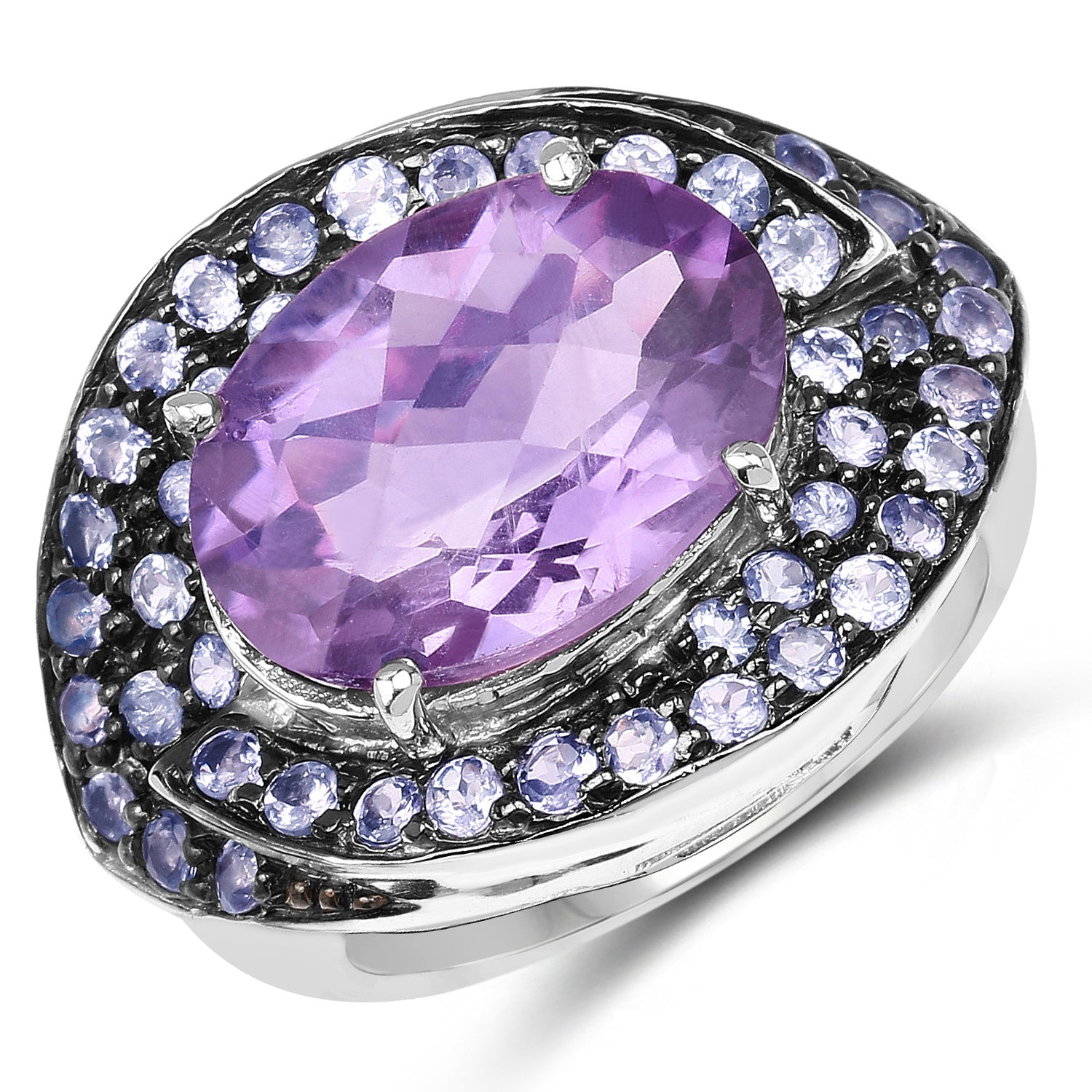 5.95 Carat Genuine Amethyst and Tanzanite .925 Sterling Silver Ring by Bids.com
