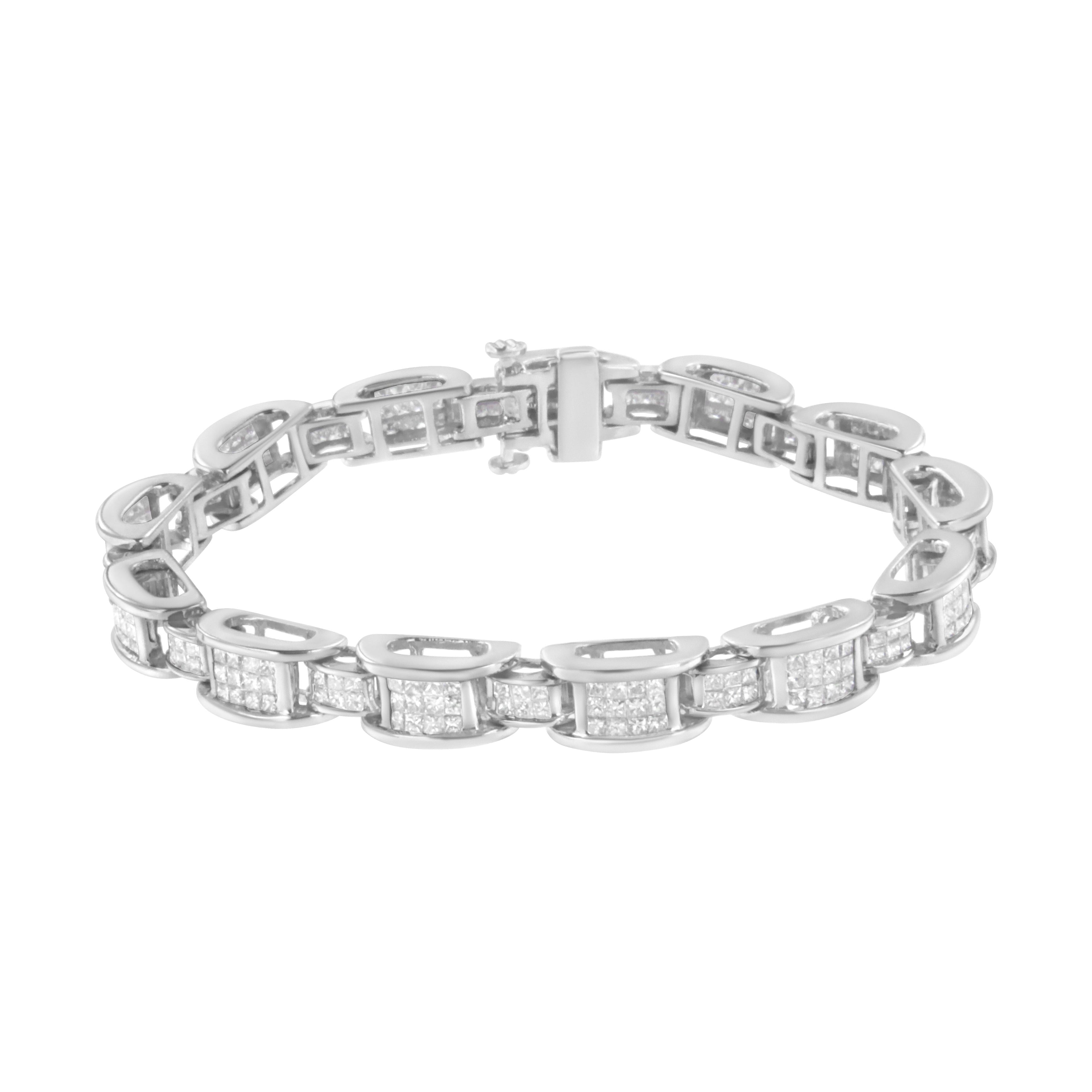 14K White Gold 5.0 Cttw Princess Cut Diamond Invisible Set Alternating Size D Shaped Links Tennis Bracelet (H-I Color, SI2-I1 Clarity) - 7â€ by Bids.com