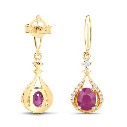 0.70 Carat Genuine Ruby and White Diamond 14K Yellow Gold Earrings  DestGlow