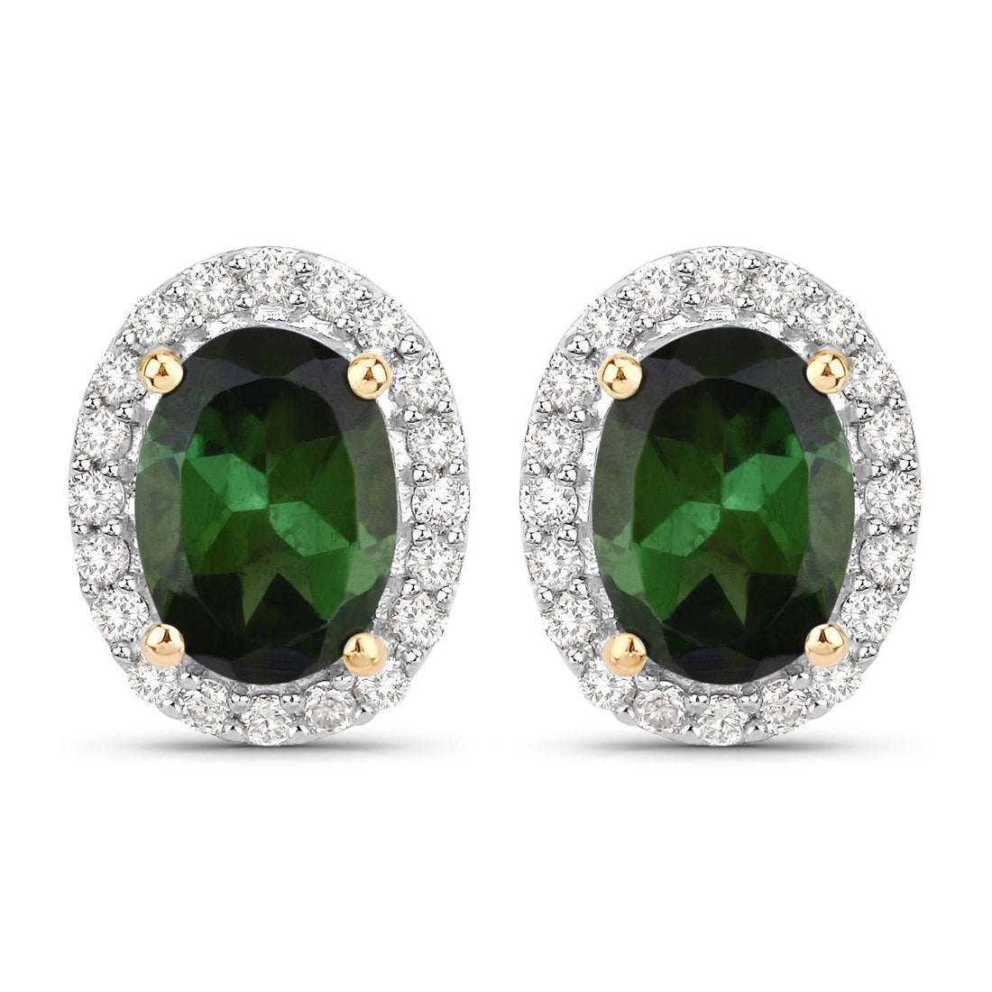 1.92 Carat Genuine Green Tourmaline and White Diamond 14K Yellow Gold Earrings by Bids.com