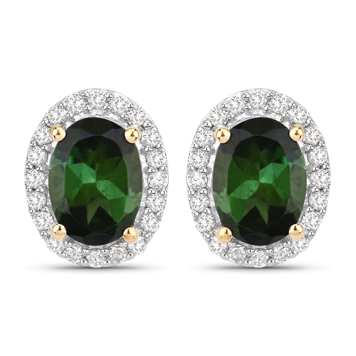 1.92 Carat Genuine Green Tourmaline and White Diamond 14K Yellow Gold Earrings by Bids.com