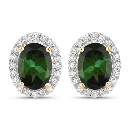 1.92 Carat Genuine Green Tourmaline and White Diamond 14K Yellow Gold Earrings by Bids.com