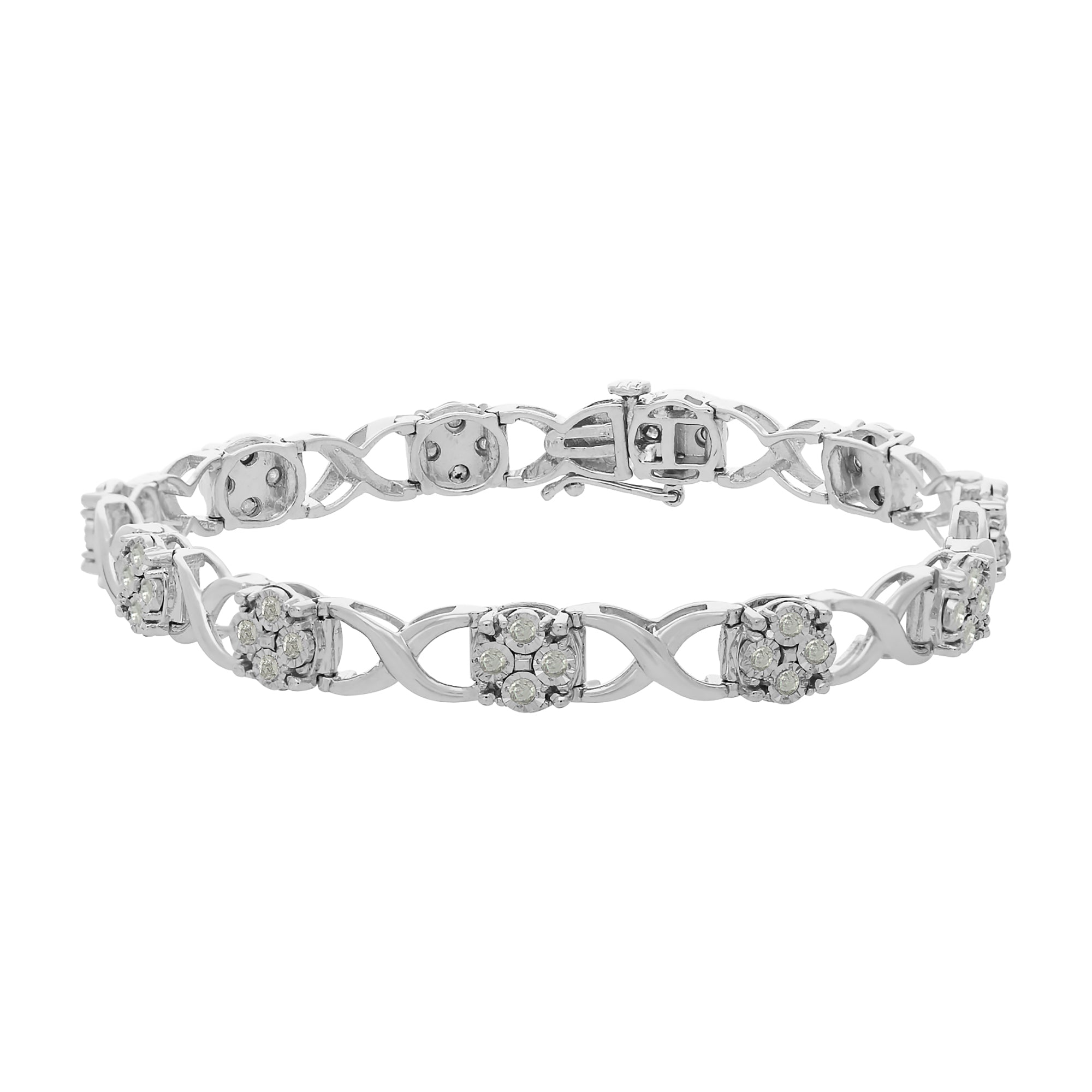 Sterling Silver Rose-Cut Diamond Love Locks Link Bracelet (1.00cttw,I-J color,I3-Promo clarity) by Bids.com