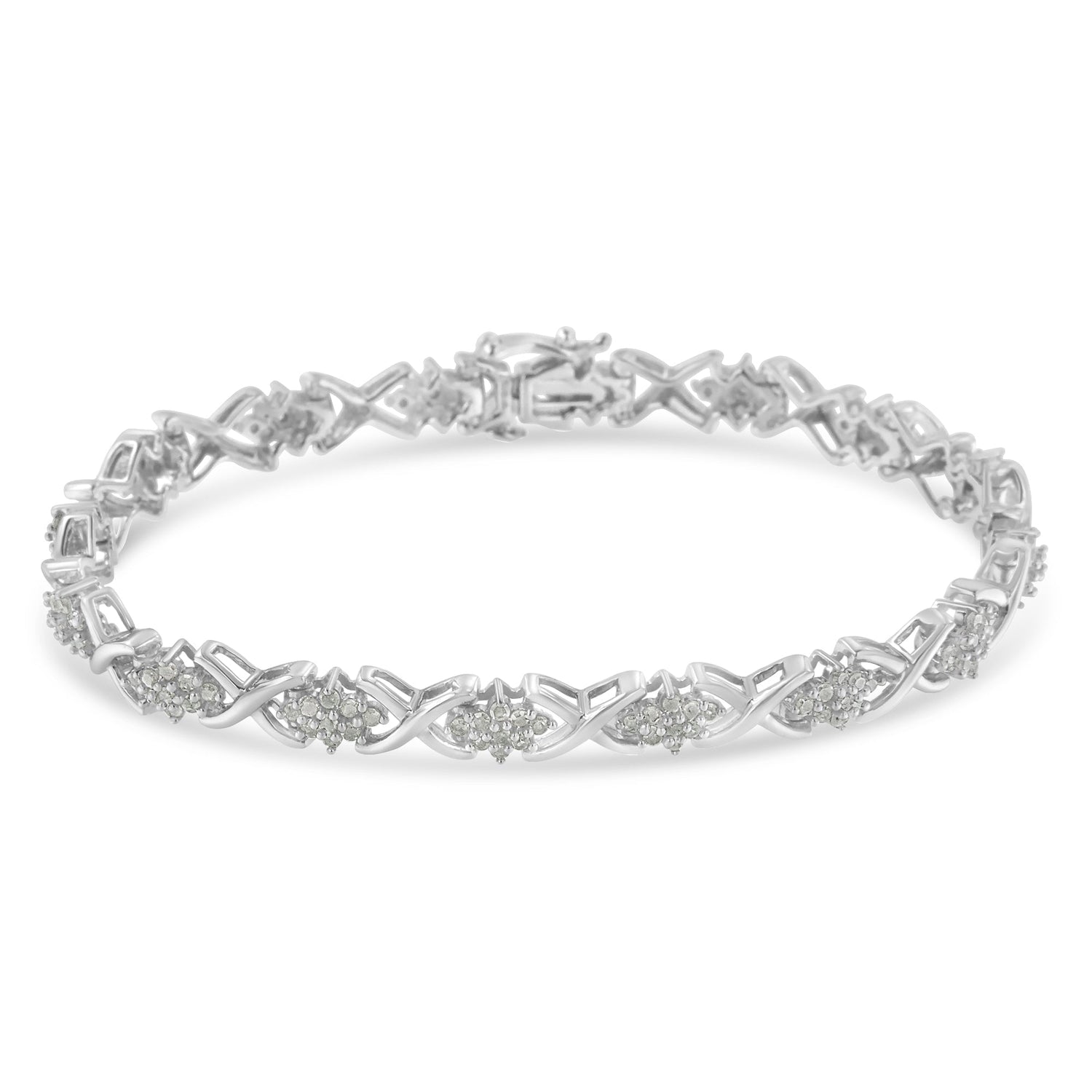 .925 Sterling Silver 1-1/2 Cttw Diamond Cluster X Link 7" Tennis Bracelet (I-J color, I3 clarity) by Bids.com