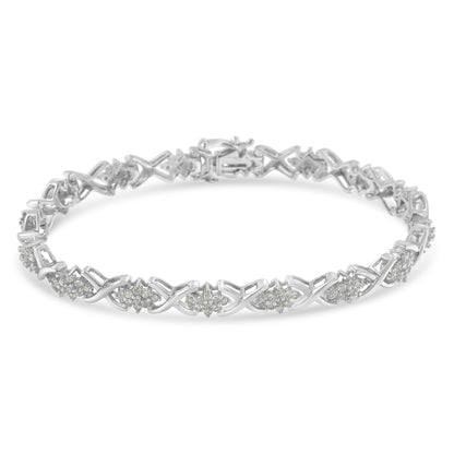 .925 Sterling Silver 1-1/2 Cttw Diamond Cluster X Link 7" Tennis Bracelet (I-J color, I3 clarity) by Bids.com