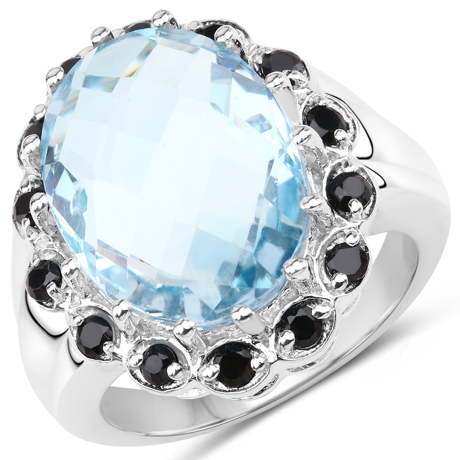 12.49 Carat Genuine Blue Topaz &amp; Black Spinel .925 Sterling Silver Ring by Bids.com