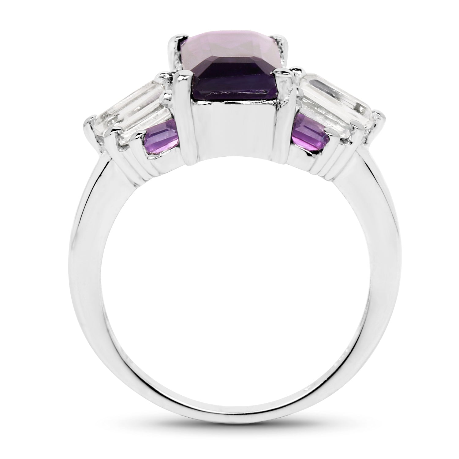 4.20 Carat Genuine Amethyst and White Topaz .925 Sterling Silver Ring  DestGlow