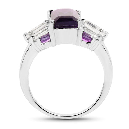 4.20 Carat Genuine Amethyst and White Topaz .925 Sterling Silver Ring  DestGlow