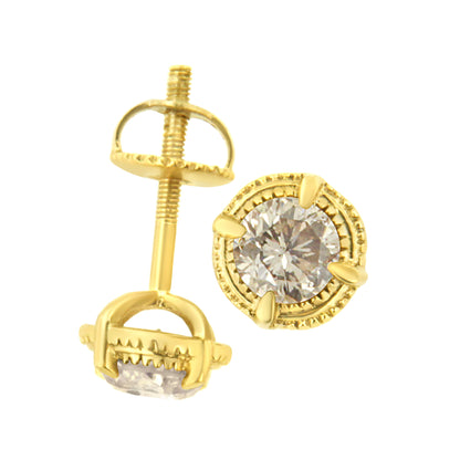 14K Yellow Gold Plated .925 Sterling Silver 1.0 Cttw Round Brilliant Cut Diamond Solitaire Milgrain Stud Earrings (K-L Color, I2-I3 Clarity) by Bids.com