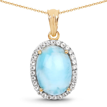 14K Yellow Gold Plated 13.55 Carat Genuine Larimar and White Topaz .925 Sterling Silver Pendant by Bids.com