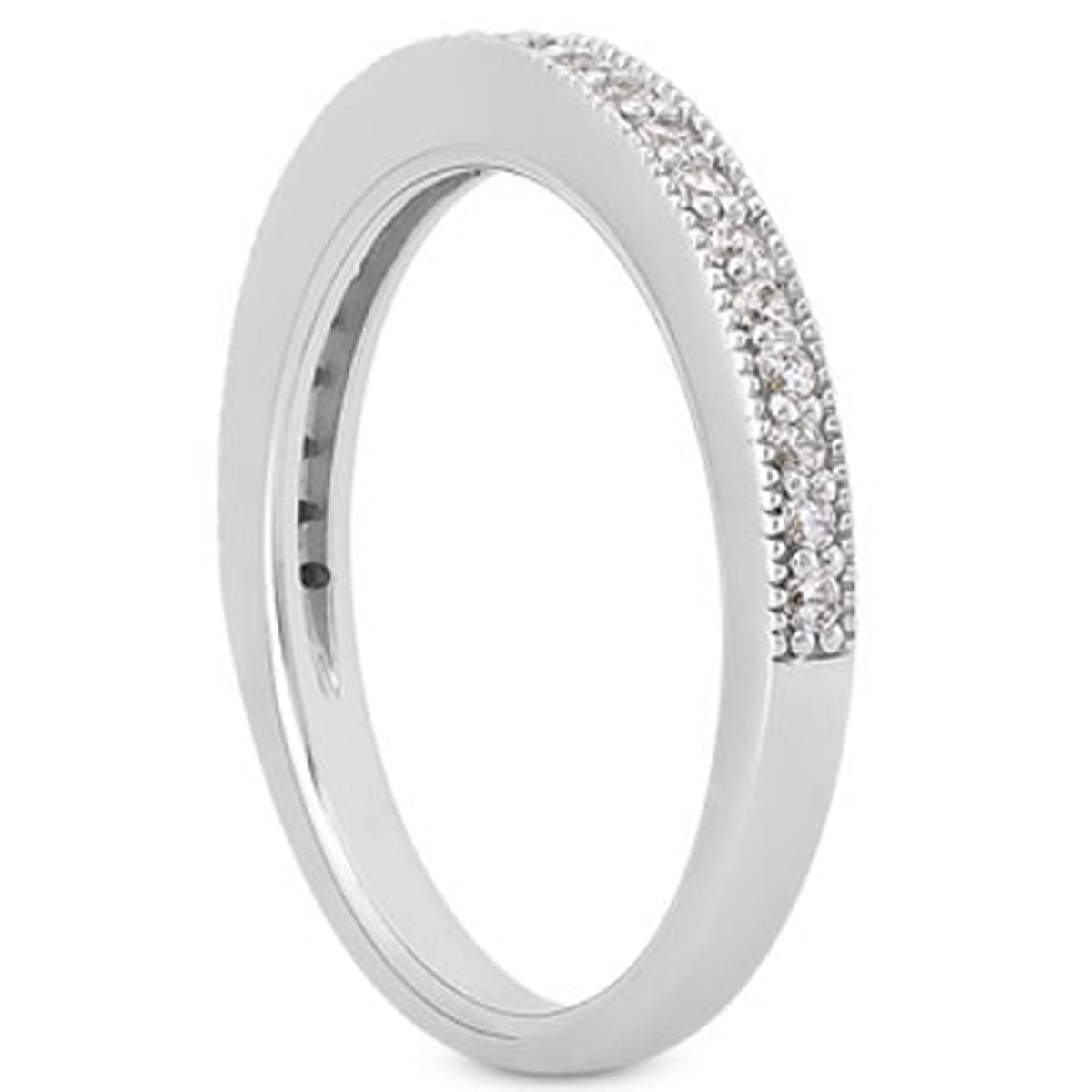 14k White Gold Pave Diamond Milgrain Wedding Ring Band Set 1/2 Around by Bids.com