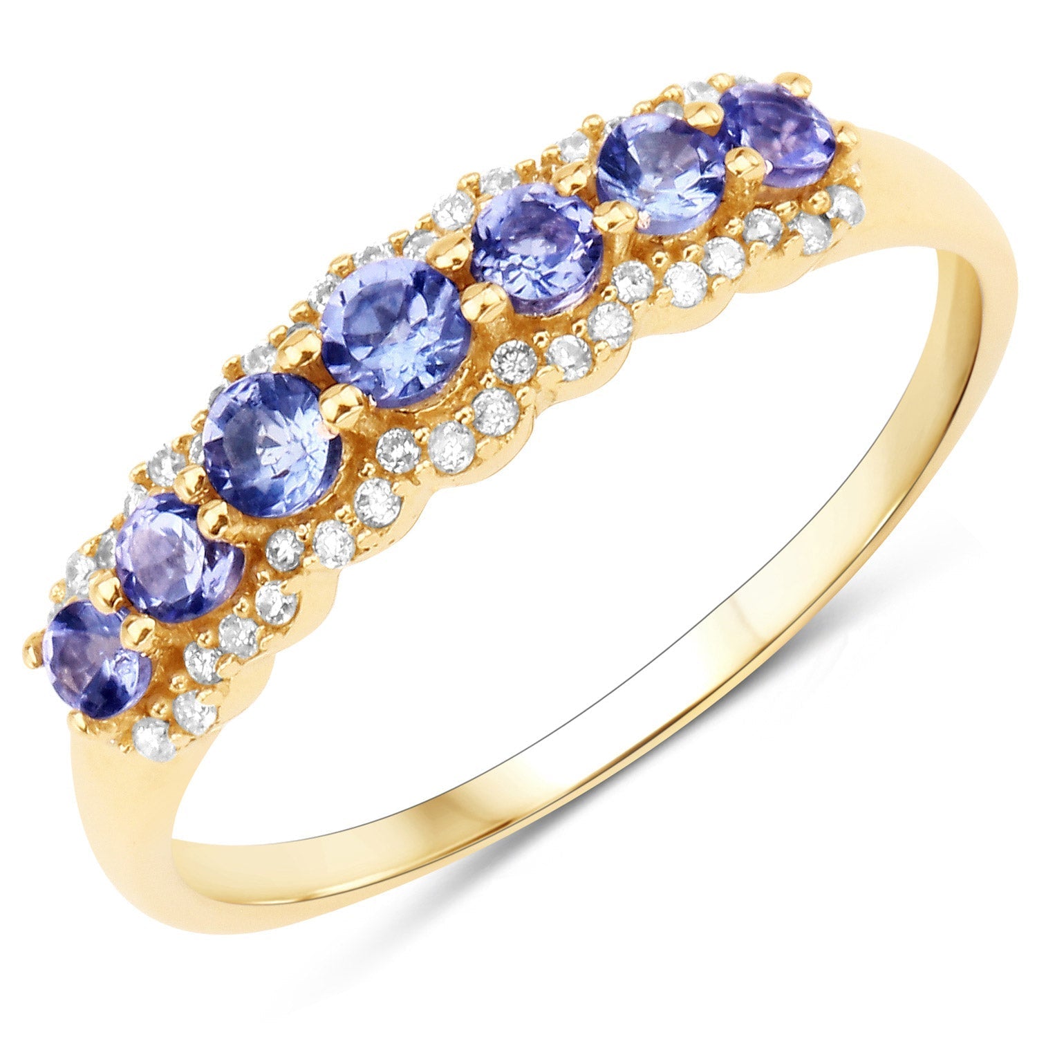 0.51 Carat Genuine Tanzanite and White Diamond 14K Yellow Gold Ring  DestGlow