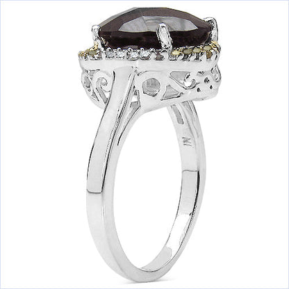 4.12 Carat Genuine Smoky Quartz and 0.28 ct.t.w Genuine Diamond Accents Sterling Silver Ring by Bids.com