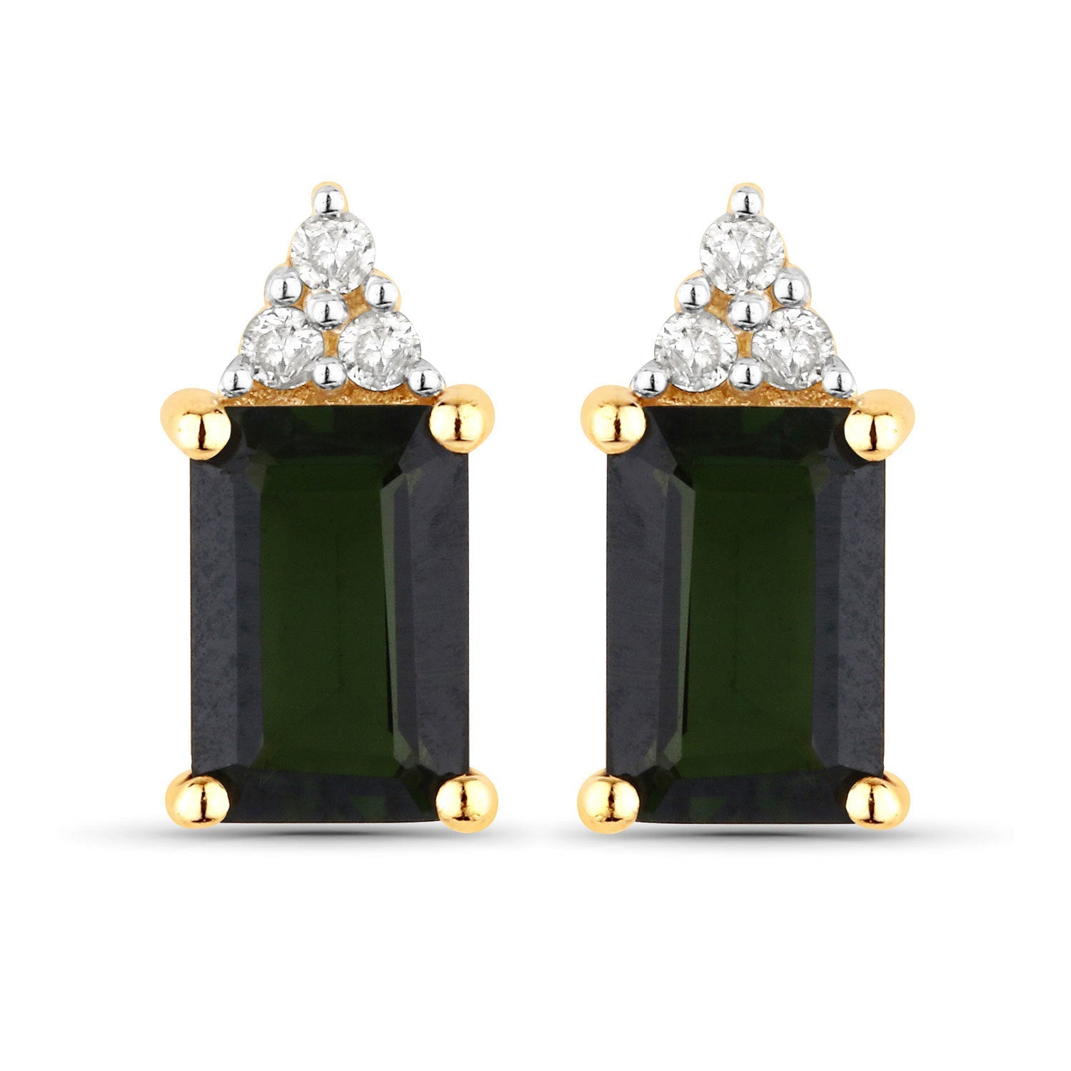 1.25 Carat Genuine Green Tourmaline and White Diamond 14K Yellow Gold Earrings  DestGlow
