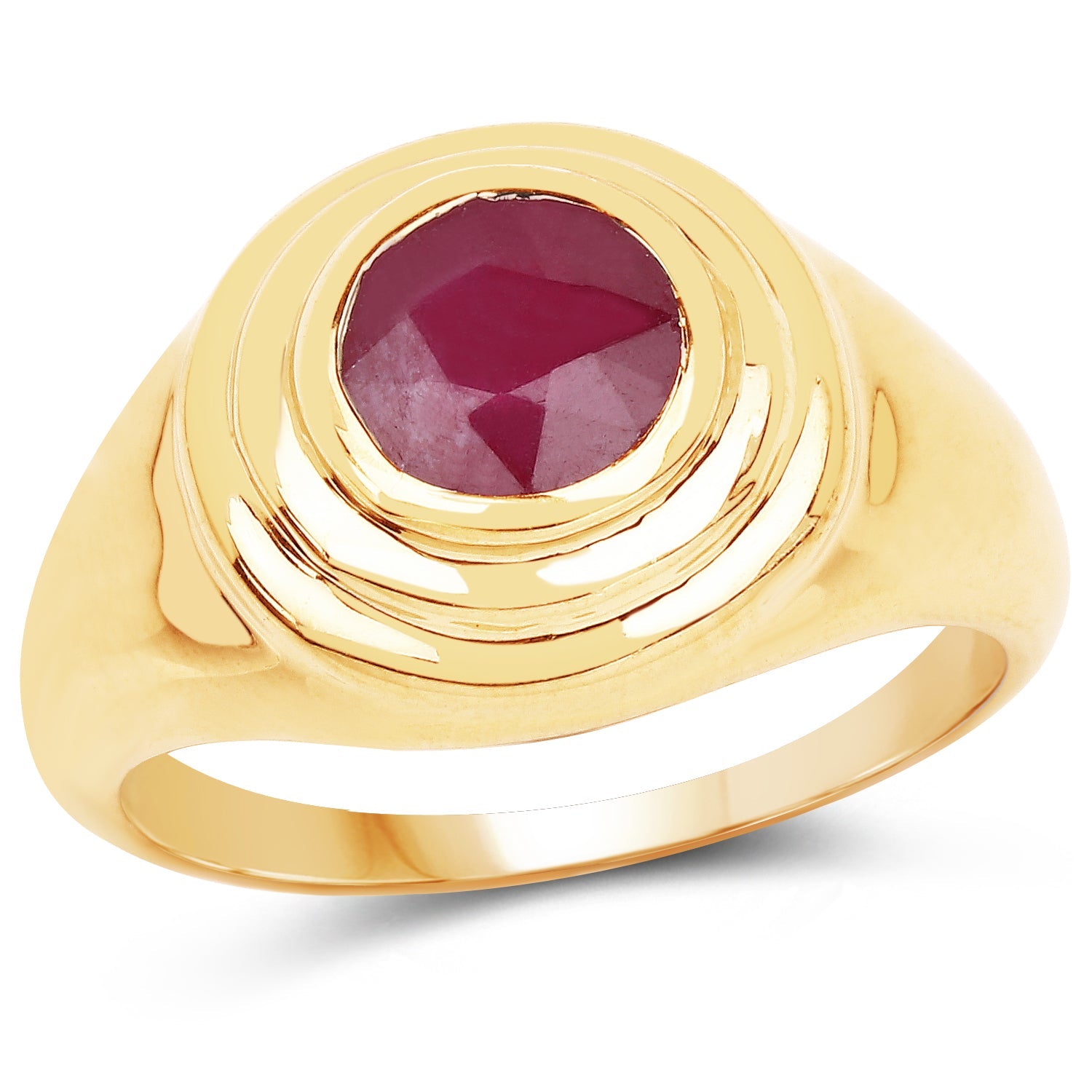 14K Yellow Gold Plated 1.65 Carat Genuine Glass Filled Ruby .925 Sterling Silver Ring by Bids.com
