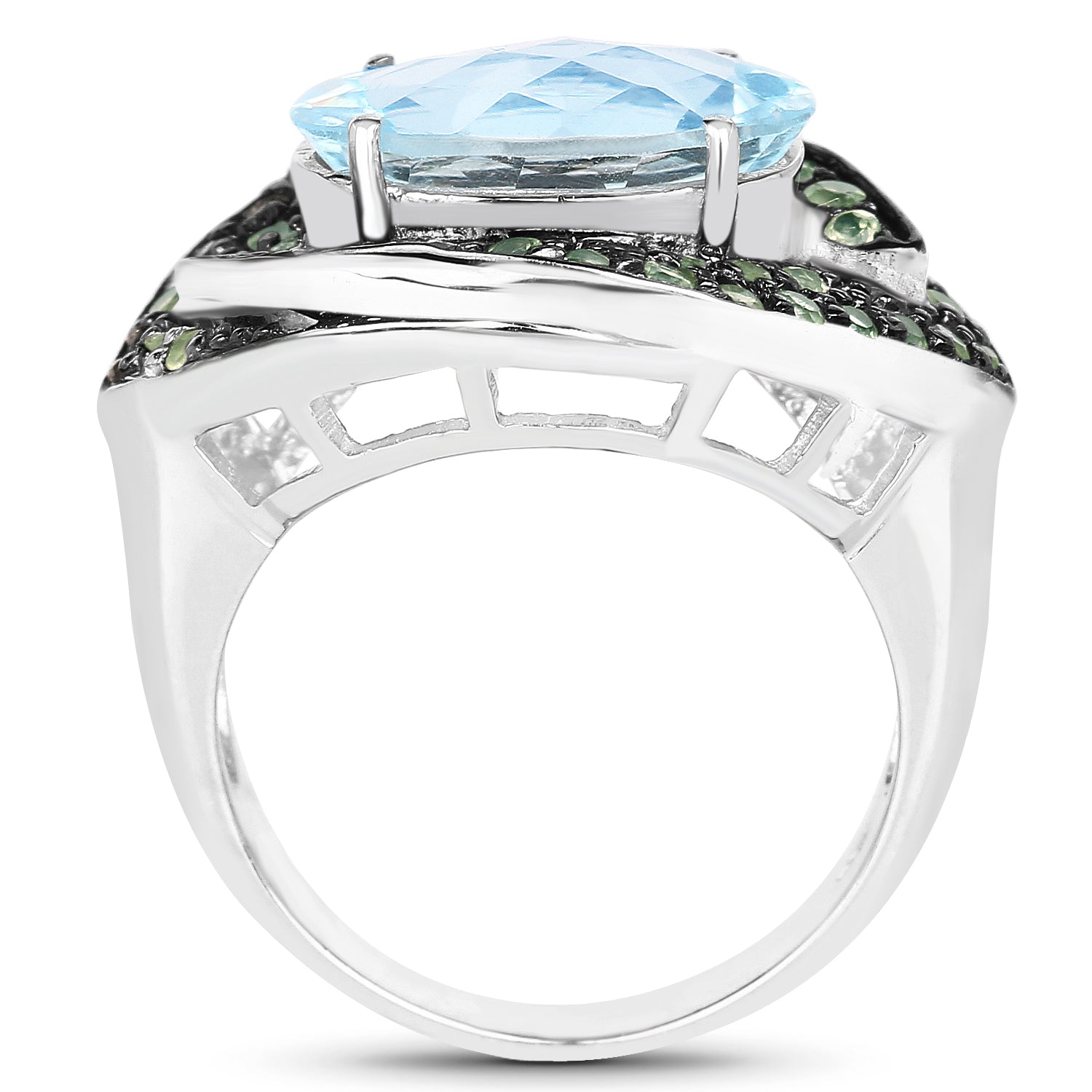 7.39 Carat Genuine Blue Topaz and Peridot .925 Sterling Silver Ring by Bids.com