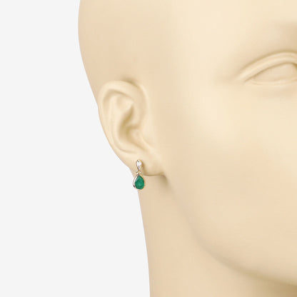 1.35 Carat Genuine Zambian Emerald and White Diamond 14K Yellow Gold Earrings  DestGlow