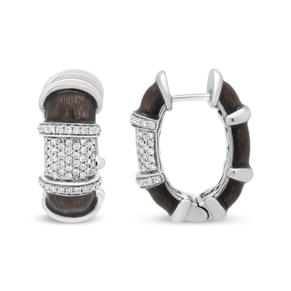 18K White Gold Flash Plated .925 Sterling Silver Clear Graphite Grey Enamel 5/8 Cttw Round Diamonds Huggie Hoop Earrings (F-G Color, VS1-VS2 Clarity) by Bids.com