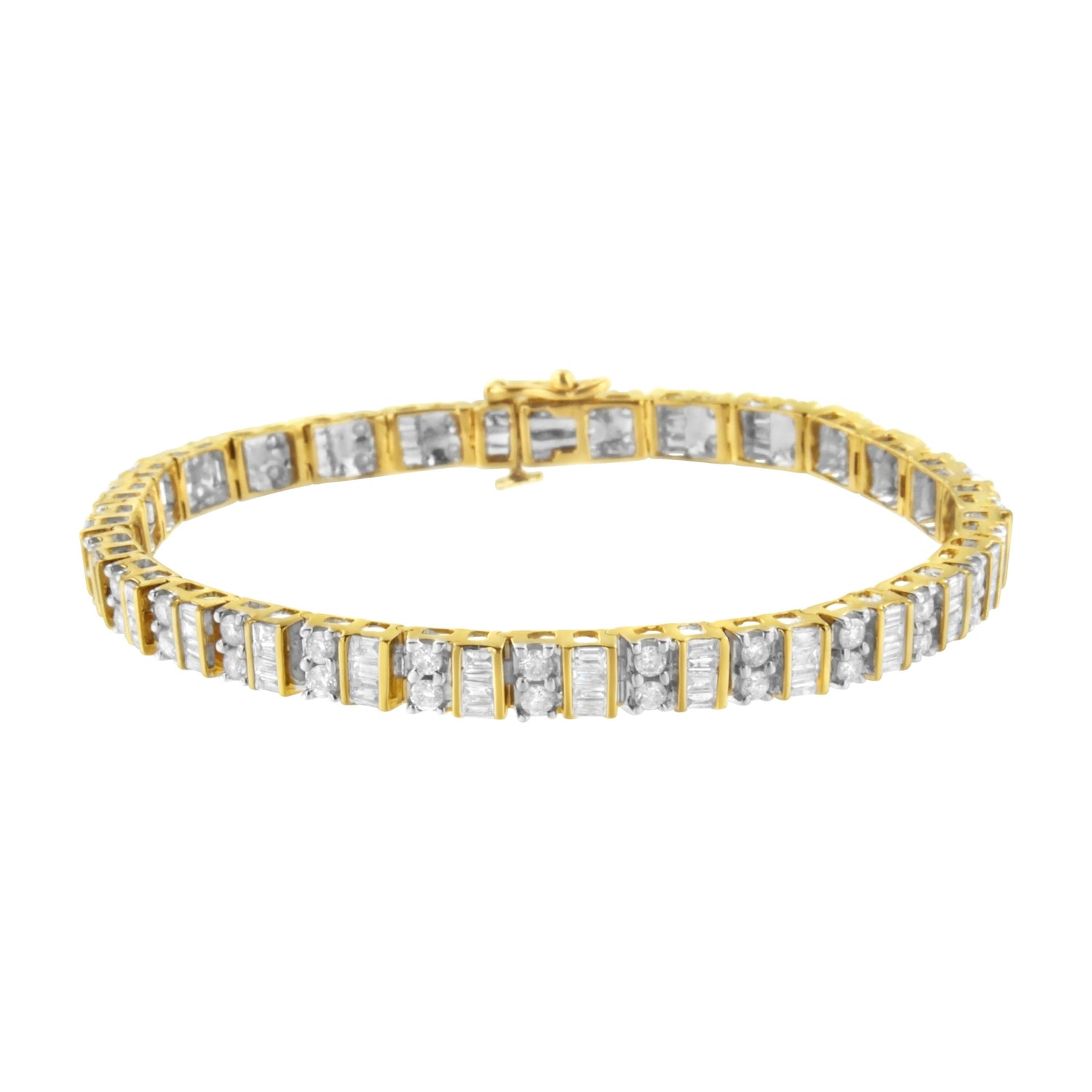10K Yellow Gold 4.0 Cttw Alternating Baguette &amp; Round Cut Diamond Bezel- &amp; Prong-Set 7" Tennis Bracelet (G-H Color, SI1-SI2 Clarity) by Bids.com