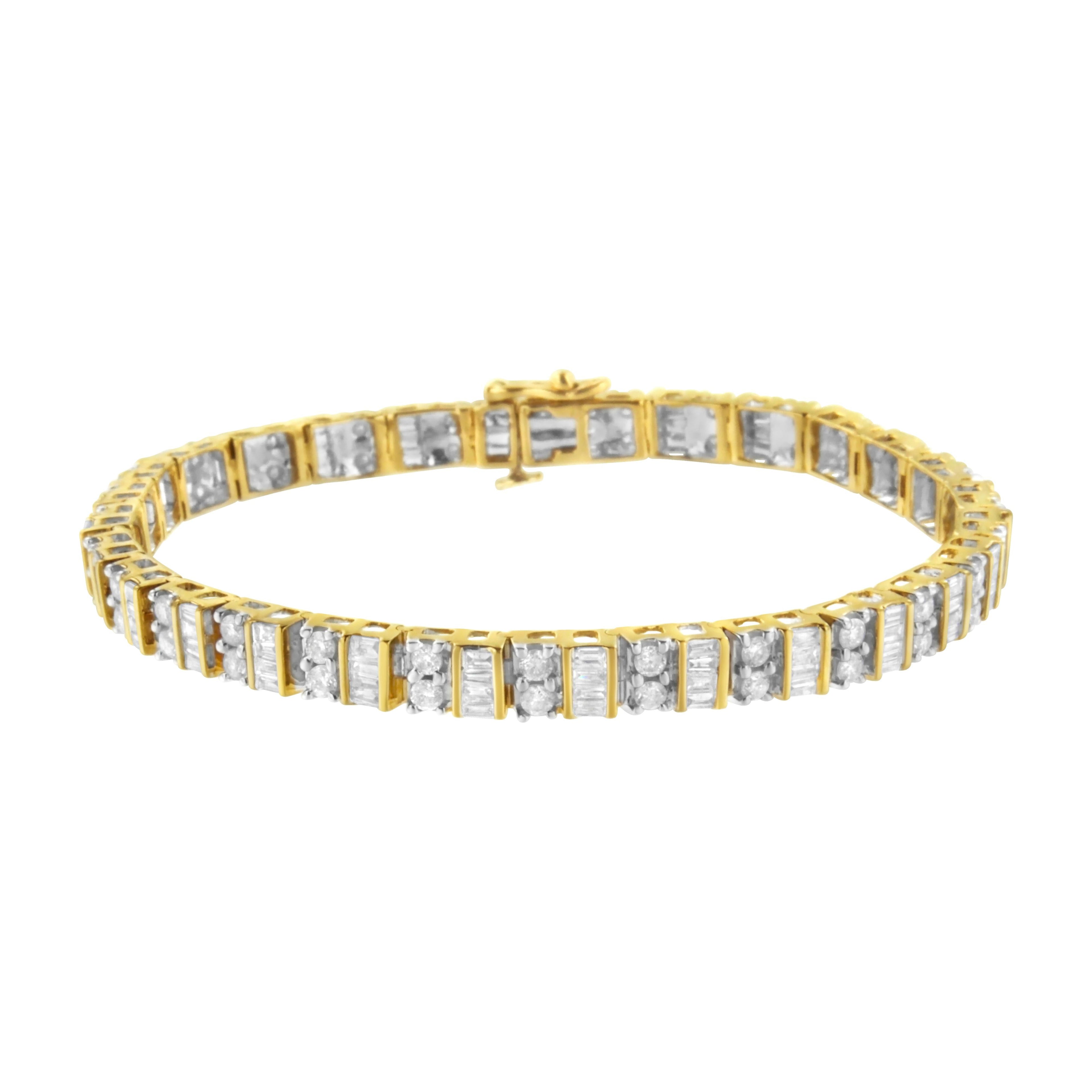 10K Yellow Gold 4.0 Cttw Alternating Baguette &amp; Round Cut Diamond Bezel- &amp; Prong-Set 7" Tennis Bracelet (G-H Color, SI1-SI2 Clarity) by Bids.com
