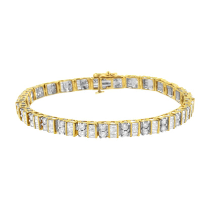 10K Yellow Gold 4.0 Cttw Alternating Baguette &amp; Round Cut Diamond Bezel- &amp; Prong-Set 7" Tennis Bracelet (G-H Color, SI1-SI2 Clarity) by Bids.com