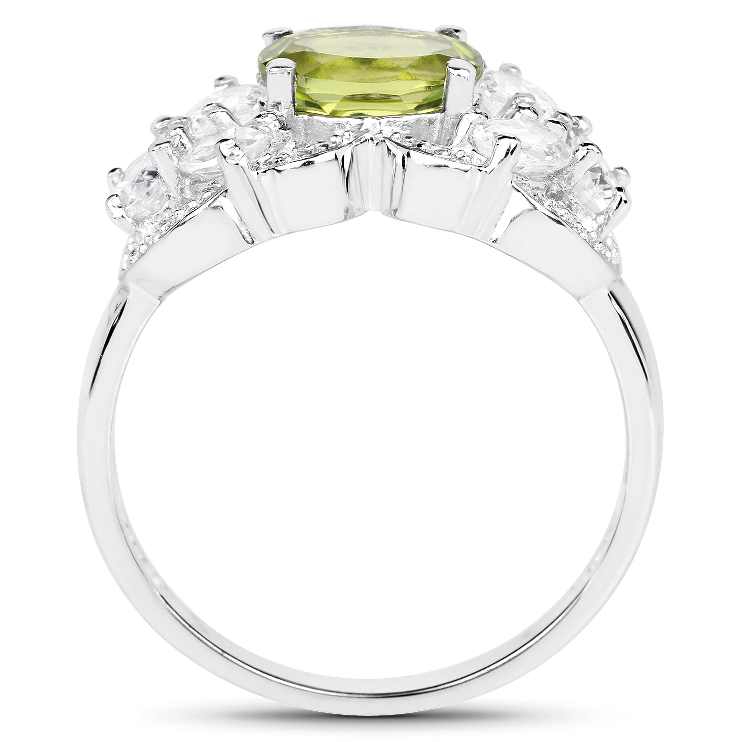 2.70 Carat Genuine Peridot and White Zircon .925 Sterling Silver Ring by Bids.com