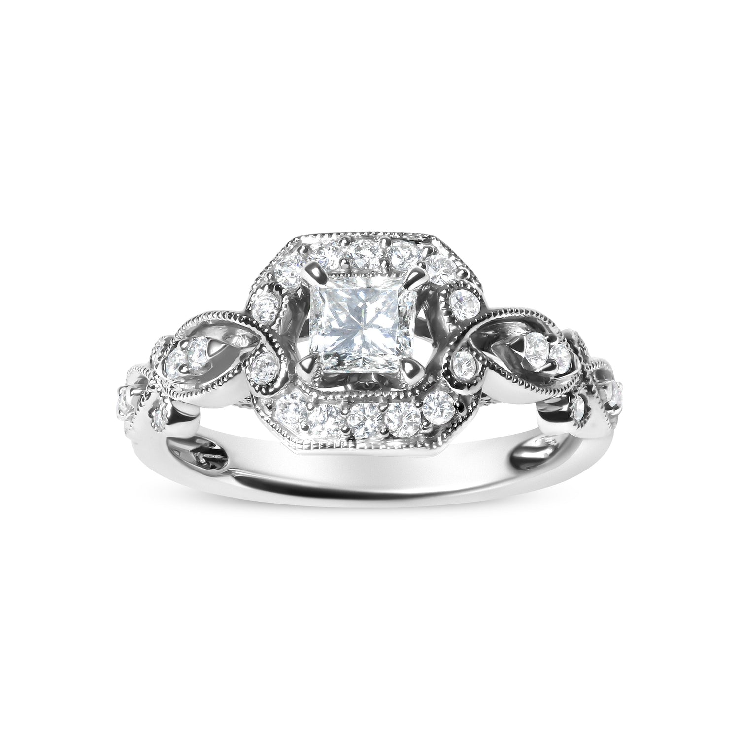 14K White Gold Diamond 3/4 Cttw Diamond Halo Style and Woven Shank Engagement Ring (G-H Color, VS2-SI1 Clarity) - Size 7 by Bids.com