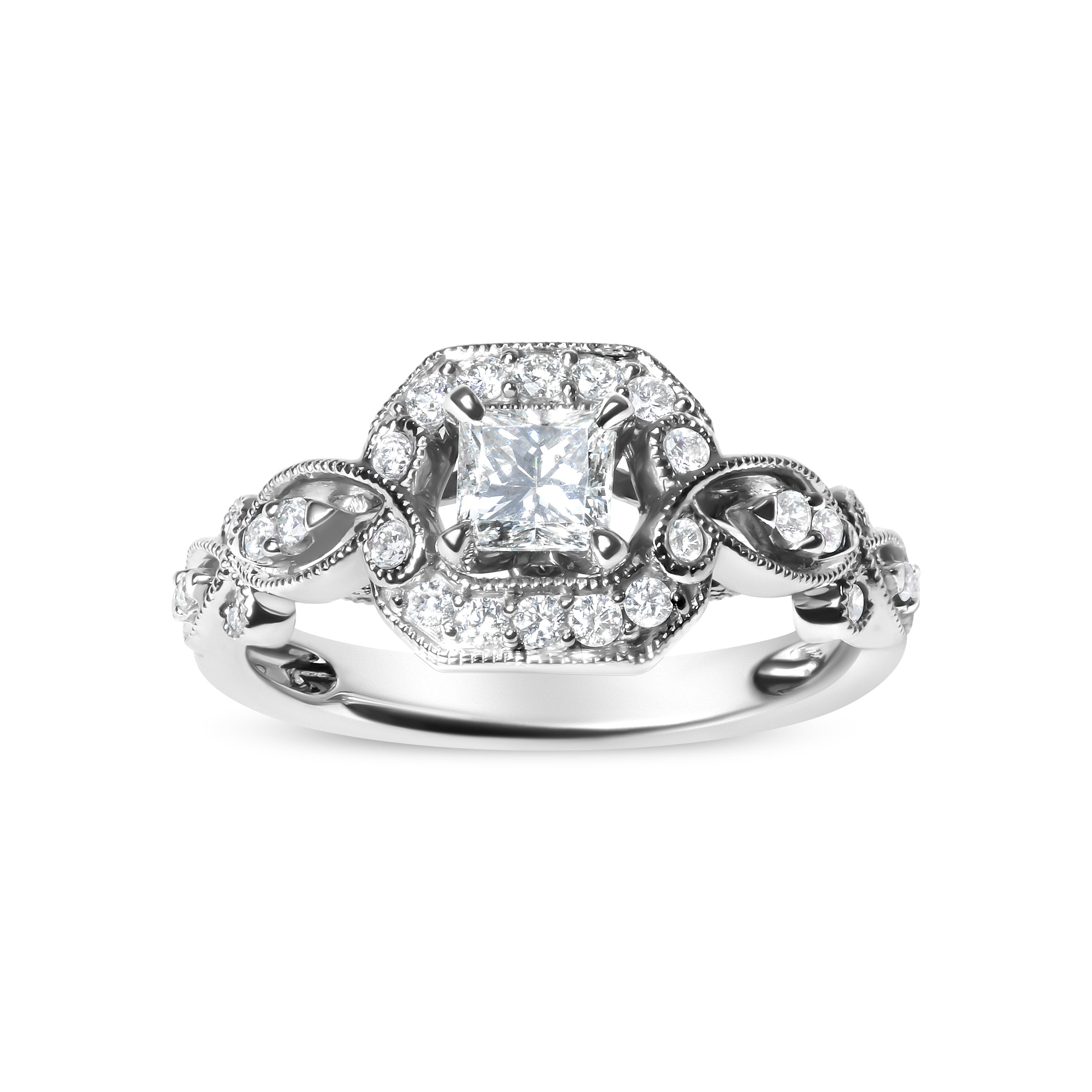 14K White Gold Diamond 3/4 Cttw Diamond Halo Style and Woven Shank Engagement Ring (G-H Color, VS2-SI1 Clarity) - Size 7 by Bids.com