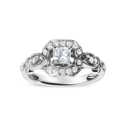 14K White Gold Diamond 3/4 Cttw Diamond Halo Style and Woven Shank Engagement Ring (G-H Color, VS2-SI1 Clarity) - Size 7 by Bids.com