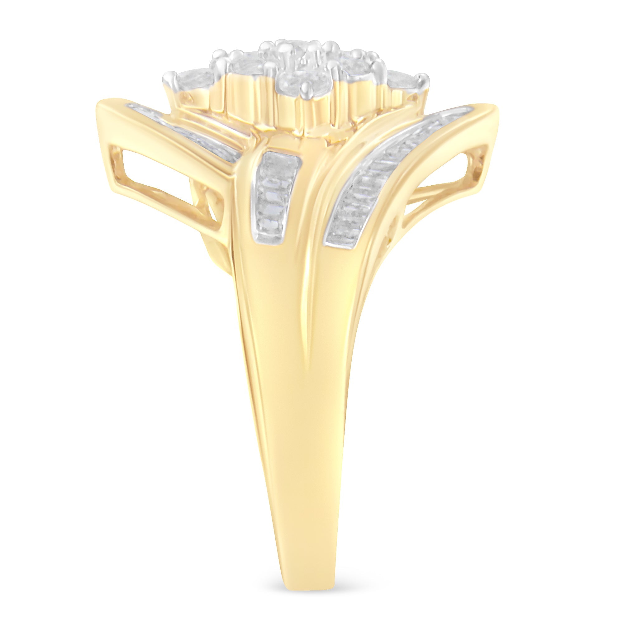 10K Yellow Gold Diamond Bypass Cluster Ring (1 Cttw, I-J Color, I2-I3 Clarity) - Size 7 by Bids.com