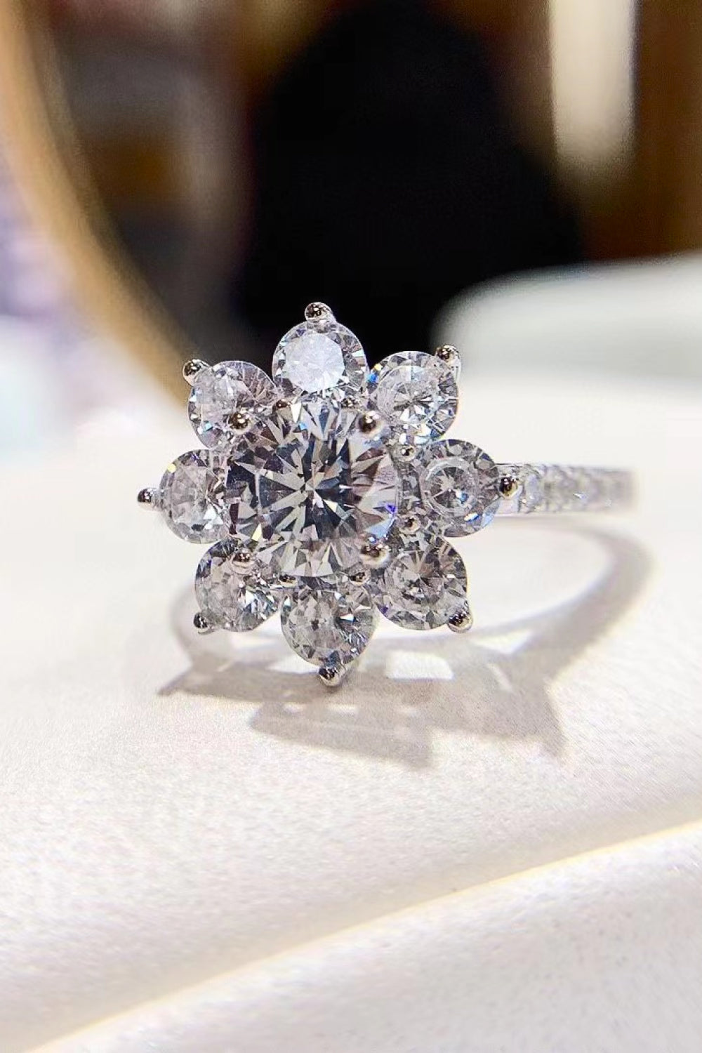 1 Carat Brilliant Round Cut Sparkala™ Platinum Over Pure Sterling Silver Flower Ring by Sparkala