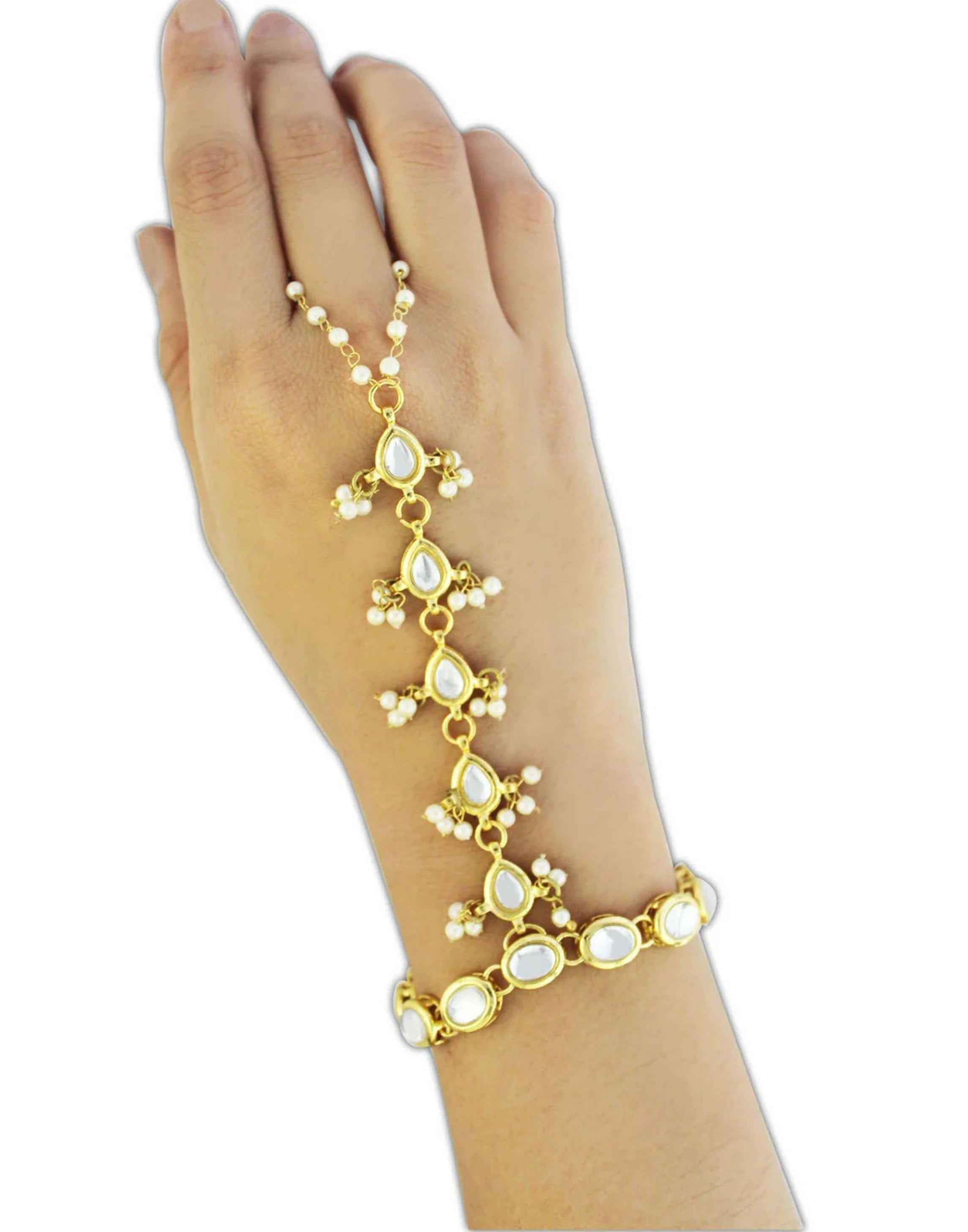 Joban Fashion Kundan Pearl Chain Hathphool