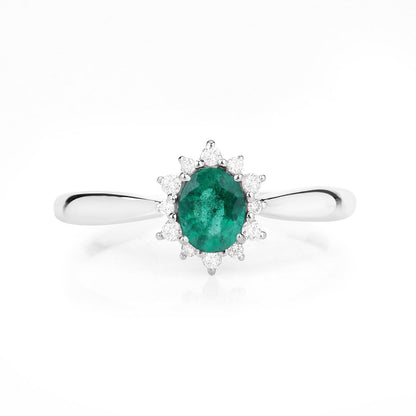 0.40 Carat Genuine Zambian Emerald and White Diamond 14K White Gold Ring by Bids.com