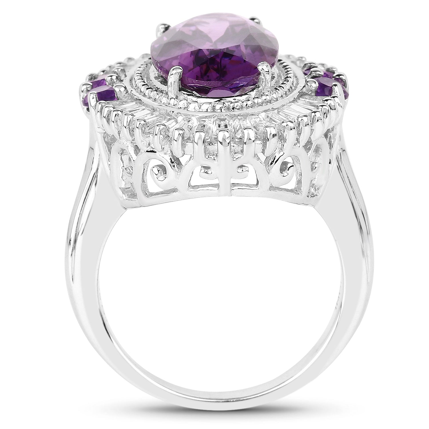 7.96 Carat Genuine Amethyst and White Topaz .925 Sterling Silver Ring by Bids.com
