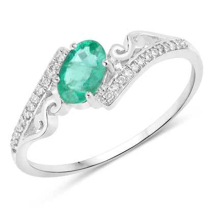 0.51 Carat Genuine Zambian Emerald and White Diamond 14K White Gold Ring by Bids.com