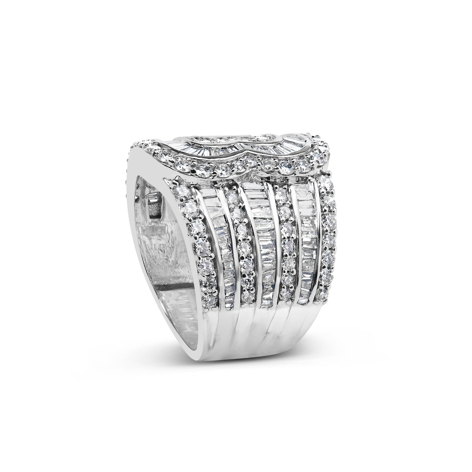 10K White Gold 2 1/2 Cttw Round and Baguette-Cut Diamond Multi-Row Bypass Ring (J-K Color, I2-I3 Clarity) - Ring Size 7 by Bids.com