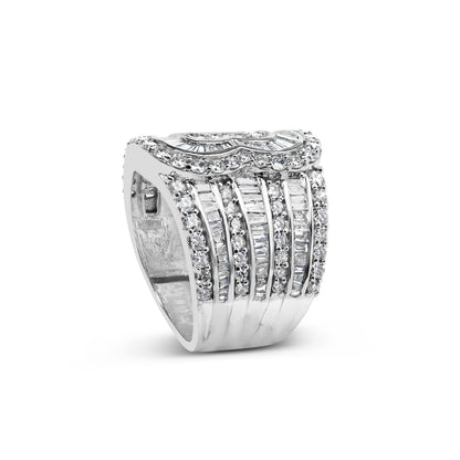 10K White Gold 2 1/2 Cttw Round and Baguette-Cut Diamond Multi-Row Bypass Ring (J-K Color, I2-I3 Clarity) - Ring Size 7 by Bids.com